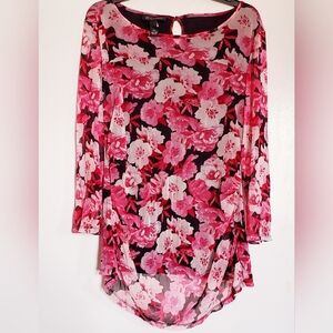 INC International Concepts Pink Runched Floral Blouse